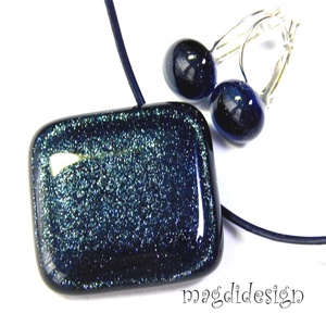 Acélkék csillaghullás üvegékszer szett, nyaklánc, kapcsos fülbevaló, Ékszer, Ékszerszett, Ékszerkészítés, Üvegművészet, MESKA