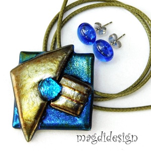 Absztrakt üvegékszer szett nyaklánc, stiftes fülbevaló 2 - ékszer - ékszerszett - Meska.hu