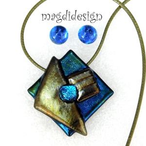 Absztrakt üvegékszer szett nyaklánc, stiftes fülbevaló 1 - ékszer - ékszerszett - Meska.hu