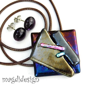 Absztrakt üvegékszer szett nyaklánc, stiftes fülbevaló 2, Ékszer, Ékszerszett, Ékszerkészítés, Üvegművészet, MESKA