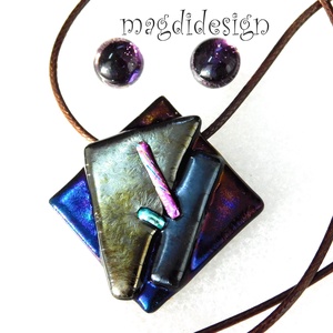 Absztrakt üvegékszer szett nyaklánc, stiftes fülbevaló 2 - ékszer - ékszerszett - Meska.hu