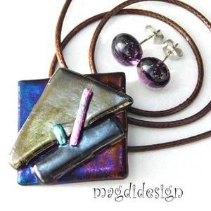 Absztrakt üvegékszer szett nyaklánc, stiftes fülbevaló 2 - ékszer - ékszerszett - Meska.hu