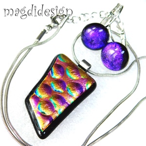 Dichroic buborékok üvegékszer szett nyaklánc, kapcsos fülbevaló  - ékszer - ékszerszett - Meska.hu