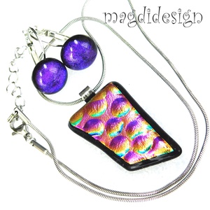 Dichroic buborékok üvegékszer szett nyaklánc, kapcsos fülbevaló 1 - ékszer - ékszerszett - Meska.hu