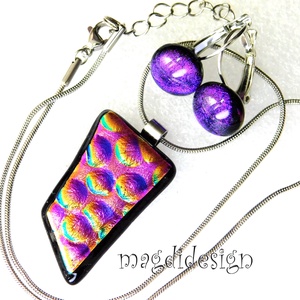 Dichroic buborékok üvegékszer szett nyaklánc, kapcsos fülbevaló  - ékszer - ékszerszett - Meska.hu