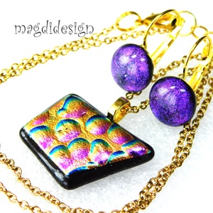 Dichroic buborékok üvegékszer szett nyaklánc, kapcsos fülbevaló 1 - ékszer - ékszerszett - Meska.hu