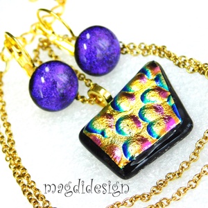 Dichroic buborékok üvegékszer szett nyaklánc, kapcsos fülbevaló 1, Ékszer, Ékszerszett, Üvegművészet, Ékszerkészítés, MESKA