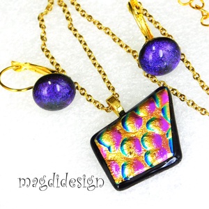 Dichroic buborékok üvegékszer szett nyaklánc, kapcsos fülbevaló 1 - ékszer - ékszerszett - Meska.hu