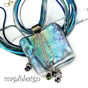 Ezüst-arany-türkiz mélység selyemcukor üvegékszer medál - ékszer - nyaklánc - medálos nyaklánc - Meska.hu