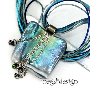 Ezüst-türkiz mélység selyemcukor üvegékszer medál - ékszer - nyaklánc - medálos nyaklánc - Meska.hu