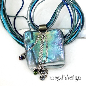 Ezüst-türkiz mélység selyemcukor üvegékszer medál - ékszer - nyaklánc - medálos nyaklánc - Meska.hu