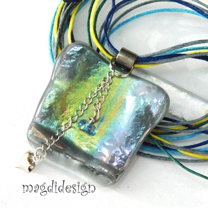 Ezüst-arany-türkiz mélység selyemcukor üvegékszer medál - ékszer - nyaklánc - medálos nyaklánc - Meska.hu