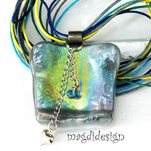 Ezüst-arany-türkiz mélység selyemcukor üvegékszer medál - ékszer - nyaklánc - medálos nyaklánc - Meska.hu