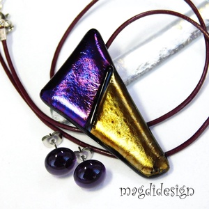 Óarany-bíbor csillogás üvegékszer szett nyaklánc stiftes fülbevaló - ékszer - ékszerszett - Meska.hu