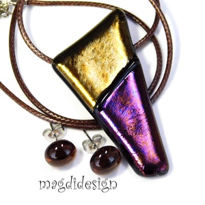 Óarany-bíbor csillogás üvegékszer szett nyaklánc stiftes fülbevaló - ékszer - ékszerszett - Meska.hu