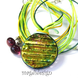 Aranyló zöld-mályva selyemcukor üvegékszer szett nyaklánc stiftes  - ékszer - ékszerszett - Meska.hu