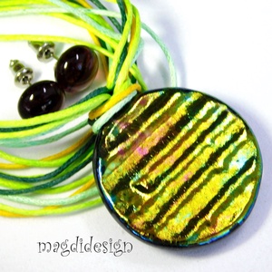 Aranyló zöld-mályva selyemcukor üvegékszer szett nyaklánc stiftes  - ékszer - ékszerszett - Meska.hu