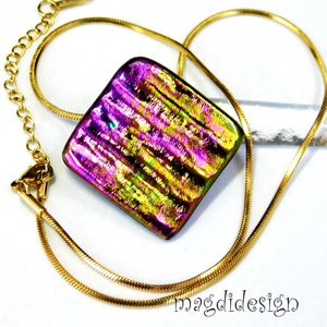 Zöld arany pink selyemcukor üvegékszer nyaklánc  - ékszer - nyaklánc - medálos nyaklánc - Meska.hu