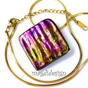 Zöld arany pink selyemcukor üvegékszer nyaklánc  - ékszer - nyaklánc - medálos nyaklánc - Meska.hu