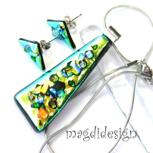 Zöld köves színjáték dichroic üvegékszer szett nyaklánc fülbevaló - ékszer - ékszerszett - Meska.hu