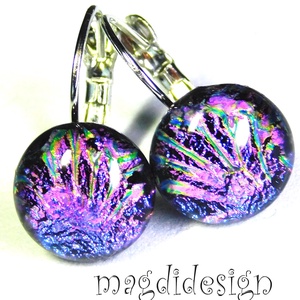 Színjátszó pink tűzijáték dichroic üvegékszer kapcsos fülbevaló, Ékszer, Fülbevaló, Lógó fülbevaló, Ékszerkészítés, Üvegművészet, MESKA
