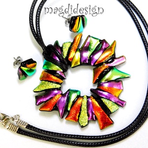 MAXI narancs-arany-rózsaszín dichroic üvegékszer szett nyaklánc fülbevaló , Ékszer, Ékszerszett, Ékszerkészítés, Üvegművészet, MESKA