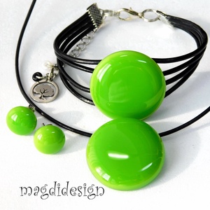 Zöld villanás üvegékszer karkötő - ékszer - karkötő - karkötő medállal - Meska.hu