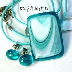 Türkizes hullámzás, üvegékszer szett nyaklánc pötty fülbevaló 1, Ékszer, Ékszerszett, Ékszerkészítés, Üvegművészet, MESKA
