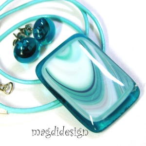 Türkizes hullámzás, üvegékszer szett nyaklánc pötty fülbevaló 1 - ékszer - ékszerszett - Meska.hu