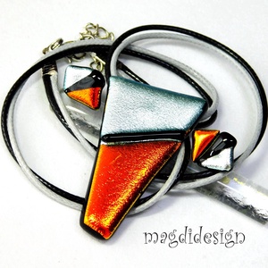 Ezüst-narancs csillogás üvegékszer szett nyaklánc stiftes fülbevaló - ékszer - nyaklánc - medálos nyaklánc - Meska.hu