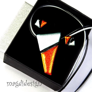 Ezüst-narancs csillogás üvegékszer szett nyaklánc stiftes fülbevaló - ékszer - nyaklánc - medálos nyaklánc - Meska.hu