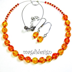 Tüzes napsúgár gyöngyékszer szett nyaklánc fülbevaló - ékszer - ékszerszett - Meska.hu