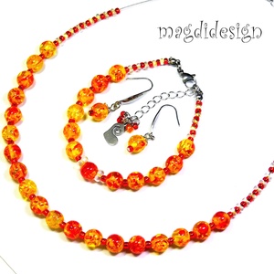 Tüzes napsúgár gyöngyékszer karkötő - ékszer - ékszerszett - Meska.hu