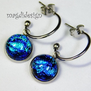 Kék csillámtenger dichroic üvegékszer stiftes lógós nemesacél fülbevaló - ékszer - fülbevaló - lógó fülbevaló - Meska.hu