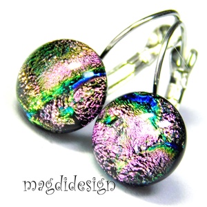 Pinkes-rózsaszín dichroic üvegékszer kapcsos fülbevaló - ékszer - fülbevaló - lógó fülbevaló - Meska.hu