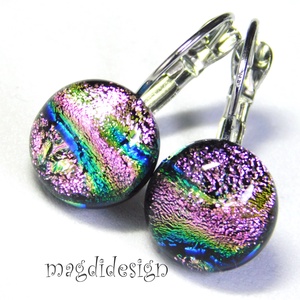 Pinkes-rózsaszín dichroic üvegékszer kapcsos fülbevaló 1 - ékszer - fülbevaló - lógó fülbevaló - Meska.hu