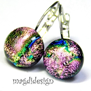 Pinkes-rózsaszín dichroic üvegékszer kapcsos fülbevaló - ékszer - fülbevaló - lógó fülbevaló - Meska.hu