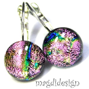 Pinkes-rózsaszín dichroic üvegékszer kapcsos fülbevaló 1 - ékszer - fülbevaló - lógó fülbevaló - Meska.hu
