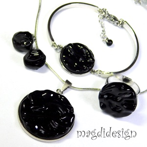 Pink-arany hullámok üvegékszer szett, nyaklánc, karkötő, gyűrű, fülbevaló - ékszer - ékszerszett - Meska.hu