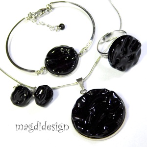  Fekete tenger hullámok üvegékszer szett, nyaklánc, karkötő, gyűrű, fülbevaló - ékszer - ékszerszett - Meska.hu