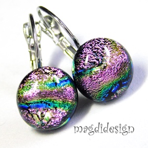 Pinkes-rózsaszín dichroic üvegékszer kapcsos fülbevaló 1 - ékszer - fülbevaló - lógó fülbevaló - Meska.hu
