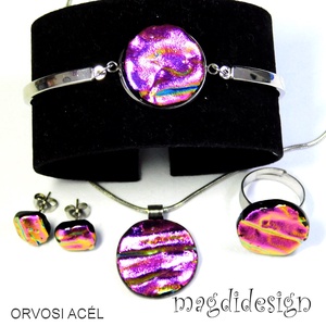 Pink-arany hullámok üvegékszer szett, nyaklánc, karkötő, gyűrű, fülbevaló - Meska.hu