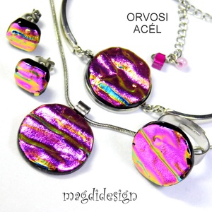 Pink-arany hullámok üvegékszer szett, nyaklánc, karkötő, gyűrű, fülbevaló - ékszer - ékszerszett - Meska.hu