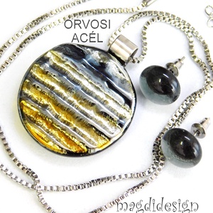 Ezüst-arany selyemcukor üvegékszer szett nyaklánc stiftes fülbevaló , Ékszer, Ékszerszett, Ékszerkészítés, Üvegművészet, MESKA