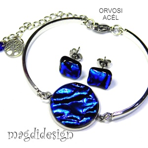 Királykék üvegékszer szett karkötő, stiftes fülbevaló - ékszer - ékszerszett - Meska.hu