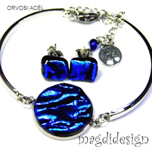 Királykék üvegékszer szett karkötő, stiftes fülbevaló - ékszer - ékszerszett - Meska.hu