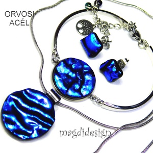 Királykék üvegékszer szett karkötő, stiftes fülbevaló - ékszer - ékszerszett - Meska.hu