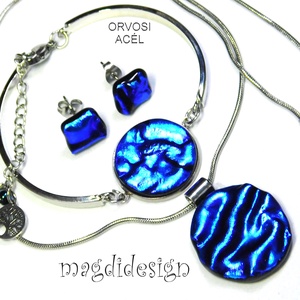 Királykék üvegékszer szett nyaklánc karkötő, stiftes fülbevaló - ékszer - ékszerszett - Meska.hu
