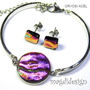 Pink-arany hullámok üvegékszer szett, karkötő,  fülbevaló, Ékszer, Ékszerszett, Ékszerkészítés, Üvegművészet, MESKA