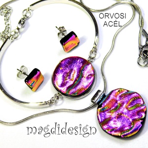 Pink-arany hullámok üvegékszer szett, karkötő,  fülbevaló - ékszer - ékszerszett - Meska.hu